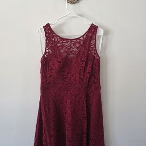 David's Bridal Burgundy Lace Midi Dress